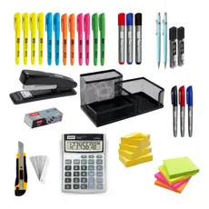 Kit Escritório Completo 45 Itens Calculadora Grampeador Home