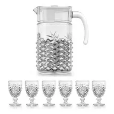 Jogo De Jarra 1.4l Com 6 Taças 200ml Vidro Pinea Dimante Diamante City
