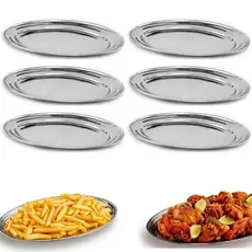6 Travessa Bandeja Aço Inox Oval 29cm Porção Salada Inox