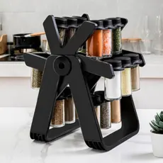 Porta Tempero Roda Gigante Giratório 18 Potes Vidro Cozinha Preto