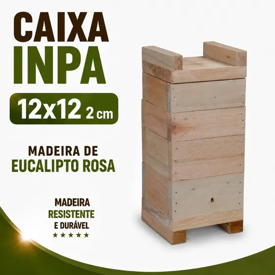 Caixa para Abelhas Sem Ferrão modelo INPA 12x12 2cm Jataí, Mirim, Iraí, Em Eucalipto