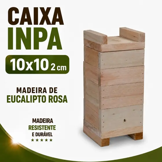 Caixa para Abelhas Sem Ferrão modelo INPA 10x10 2cm Jataí, Mirim, Em Eucalipto