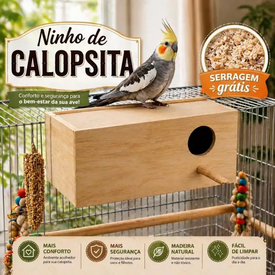 Ninho para Pássaro Passarinho Calopsita Com Ninho E Serragem