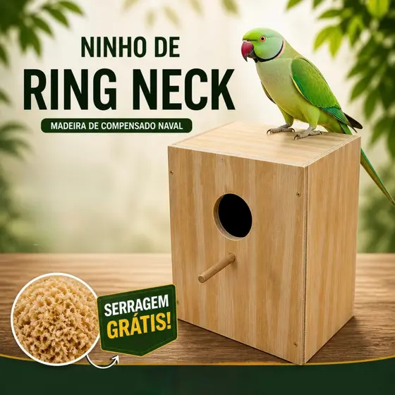 Ninho para Passaro Passarinho Ring Neck E Psitacídeos Médios Com Ninho e Serragem
