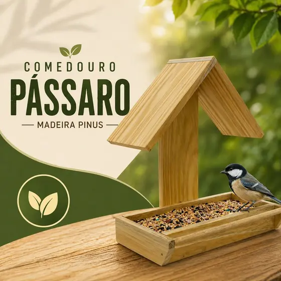 Comedouro Tratador Para Pássaro Passarinho Em Madeira Crua Sem Pintura