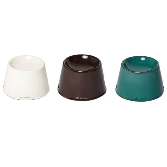 Comedouro Para Gatos E Cães Pequenos Em Cerâmica Elevado Ergonômico RR4pets Verde Marrom Branco
