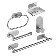Kit Banheiro 5 Acessórios Adesivo Porta Toalha Banheiro Saboneteira Gancho de Parede Suporte