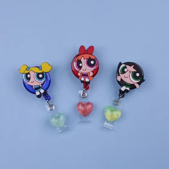 Porta Crachá Retrátil Roller Clip Personalizados Temático Meninas Super Poderosas | Lindinha | Florzinha | Docinho