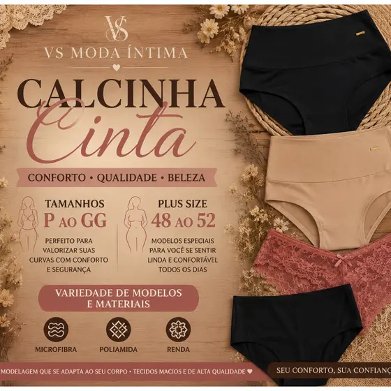 Calcinha Cinta Modeladora Zero Barriga Alta Compressão Redutora Medidas Calcinha Pós Parto P-G Plus