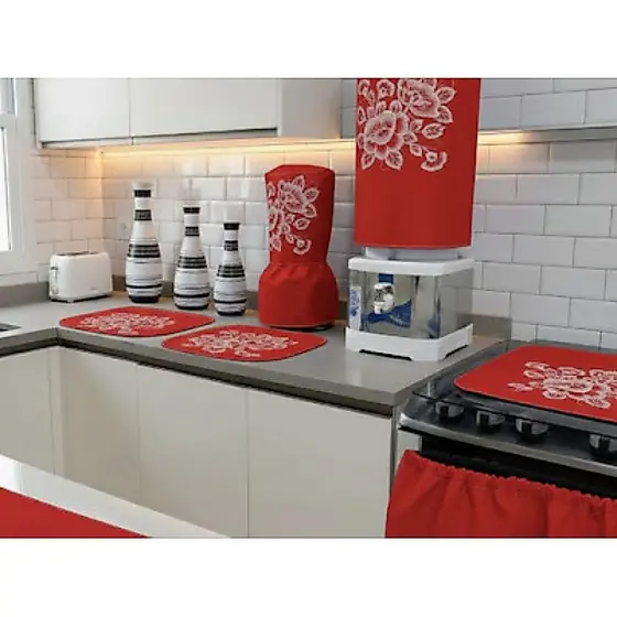 Kit Jogo De Cozinha 7 Peças Decorativas  Estampado Capas Para Cozinha 100% OXFORD