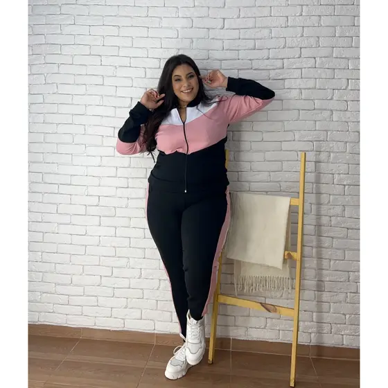 Conjunto Feminino Malha Crepe Com Zíper Plus Size