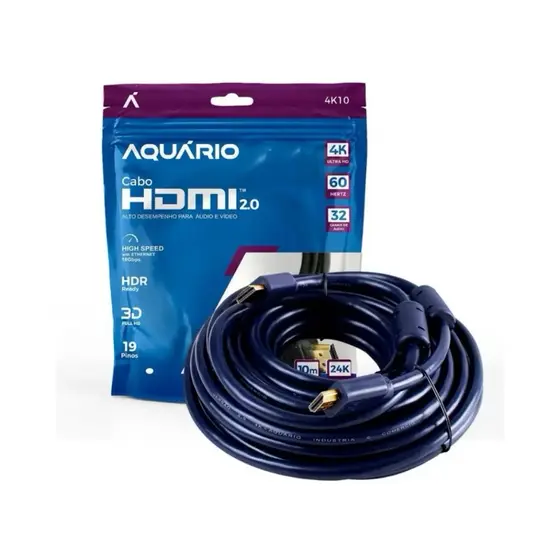 CABO HDMI 2.0 4K 10 METROS AQUÁRIO 4K10 – Alta Performance, Longo Alcance e Qualidade Profissional