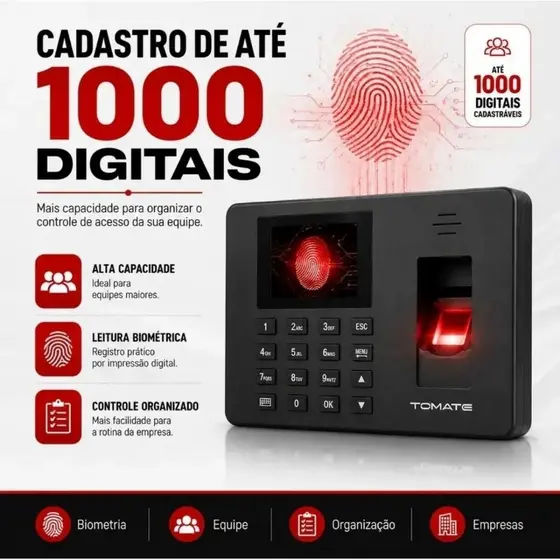 Relógio Ponto Biométrico Impressão Digital Eletrônico Preto Nene.Shop