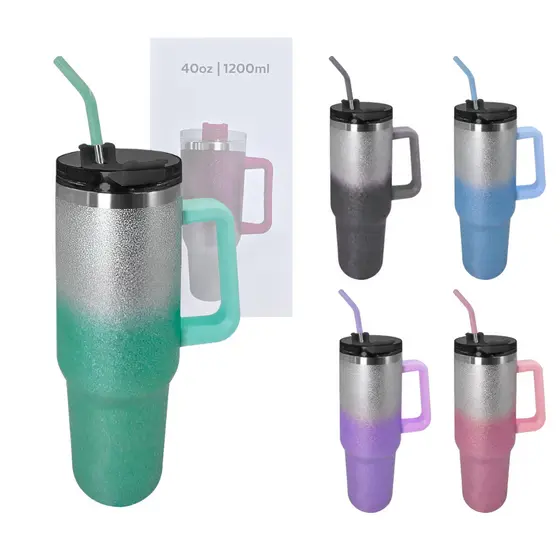 Copo Térmico Glitter 1200ml ou 900ml Inox com Tampa, Canudo e Alça | Garrafa Térmica Gelado 24h