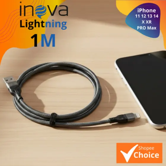 Cabo de iphone 3.4A USB / Lightning Revestimento Nylon Trançado de 1 Metro INOVA KV-6123