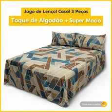 Jogo de Lençol Casal Padrão 03 Peças 100% Poliéster Estampado
