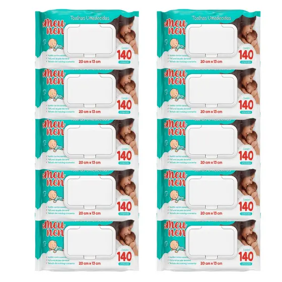 Kit 10 Toalhas Umedecidas Meu Nenê com 140 Unidades
