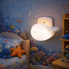 Luminária Noturna Baleia De LED Colorida Quarto Infantil Decoração 1W Bivolt Luz Suave Tomada Parede