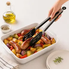 Pegador Alimentos Cozinha Multiuso Silicone Inox Grande 34cm Para Salada Fritura Churrasco