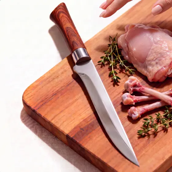 Faca Para Desossar Frango Carne Cabo Madeira Lâmina Fina 28cm Cozinha Doméstica Profissional
