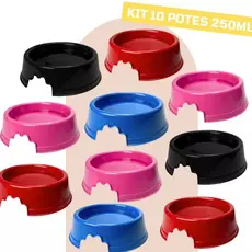 Kit 10 Comedouro Bebedouro Pet 250ml Pote para Ração Água Cachorro Gato Plástico Resistente