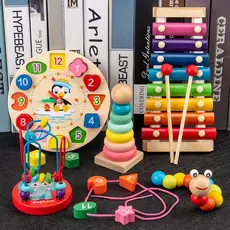 Montessori Brinquedos Quebra -cabeça de madeira Coaster de reajuste de labirinto de arame Abacus contas Brinquedos educa