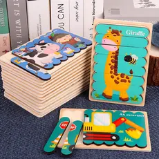 Tira de dupla face 3D Quebra -cabeça de madeira Montessori Brinquedos educacionais para crianças
