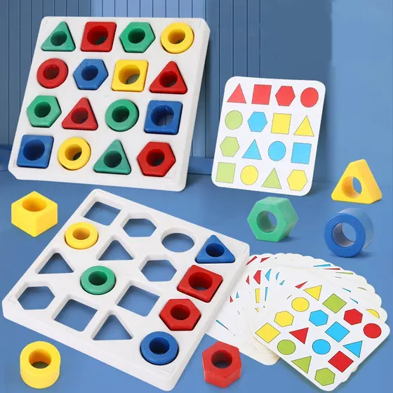Brinquedos Educacionais DIY 3D Quebra-cabeça Cor de cor geométrica que combina brinquedos interativos para crianças