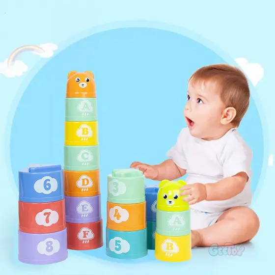 Torre de xícaras de empilhamento de bebê Brinquedos De Aprendizagem Precoce Conjunto De Copos Educativos Para Crianças