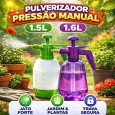 Pulverizador Pressão Manual Borrifador Spray 1,5L 1,6L Multiuso Jardim Plantas Jato Forte com Trava Verde Roxo Sortido
