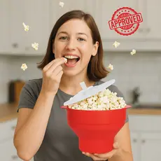 Balde Pipoca Pipoqueira Silicone Micro-ondas Panela Vermelho Eletrica Estoura Milho Preparo Vasilha