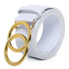 Cinto Feminino Argola Dupla Dourada Fivela Metálica Couro Sintético