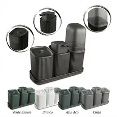 Conjunto Banheiro 3 Peças Dispenser Sabonete Porta Escova E Algodão Kit Lavabo Preto premium
