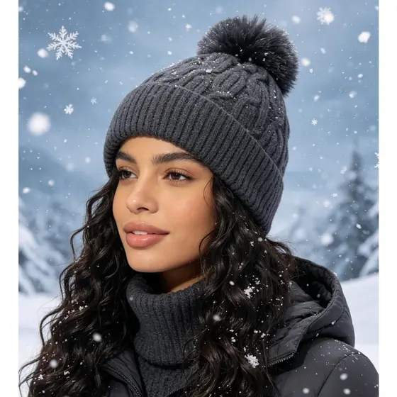 Gorro Feminino com pompom Inverno Modelo Clássico Uso Diário e Passeios