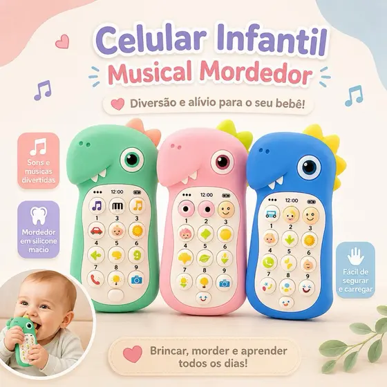 Brinquedo Interativo Celular Musical com Luz e Mordedor  Infantil. Pronta Entrega FRETE GRÁTIS