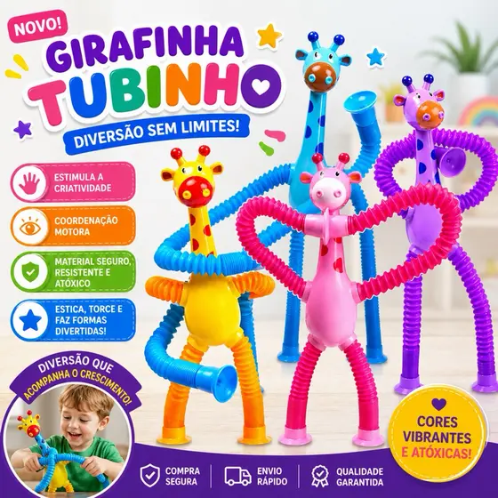 Kit Brinquedo Sensorial Girafa Pop Tube Flexível Articulado Infantil Antiestresse Educativo Para Lembrancinhas.