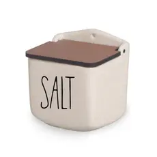 Saleiro Duo Bege de Cerâmica Tampa de MDF Segunda Linha Defeitos Cozinha Decoração SALT DUO
