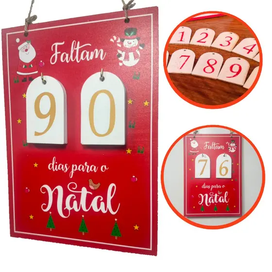 enfeite natalino placa Contagem Regressiva para o Natal Placa Decorativa