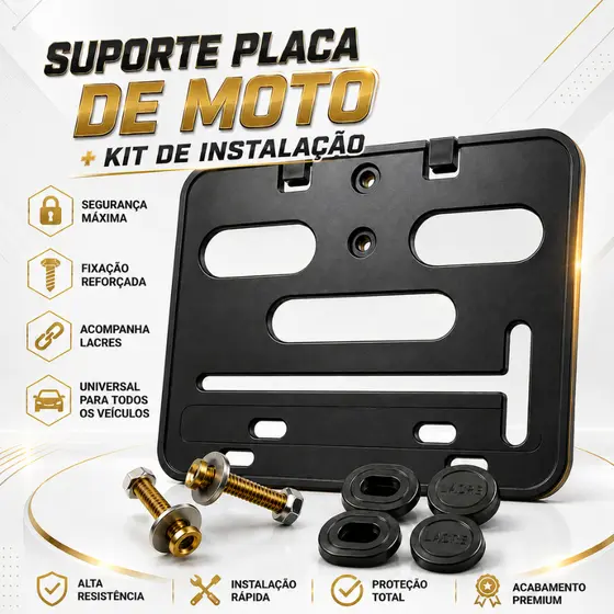 Suporte Moldura Protetor de Placa  de Moto Mercosul de Motocicleta + Kit de Instalação