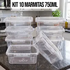 Kit 10 Marmitas Potes 750ml Travas Laterais hermeticas - Livres de BPA Alimentos organiza congelador - KAZIVA