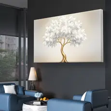 Quadro Decorativo Árvore da Vida Branca e Dourada Arte Minimalista em MDF 110x80 Para Sala Quarto