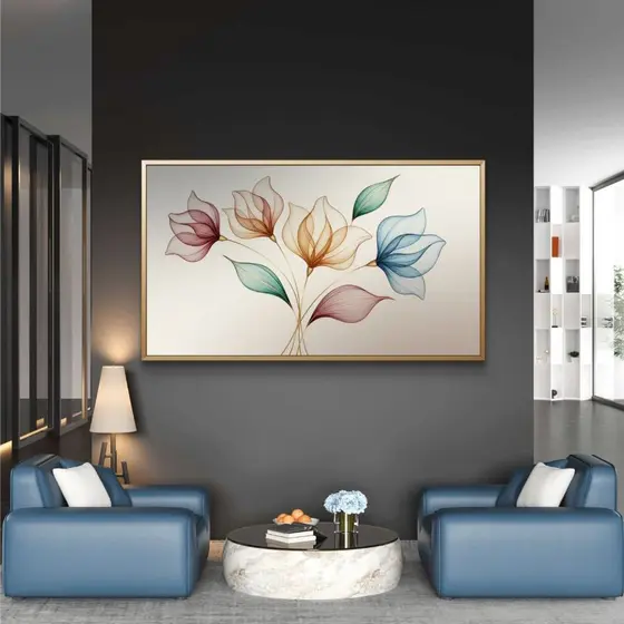 Quadro Decorativo Flores Delicadas MDF 110x80 Arte Moderna Minimalista Sala