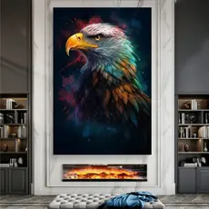 Quadro Decorativo Águia Colorida Realista Arte Animal Em MDF 110x80 Força, Coragem E Liberdade