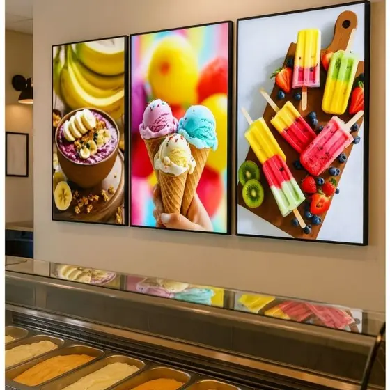 Kit Quadros Decorativos Açaíteria Sorveteria Açaí Sorvete 3 Peças MDF