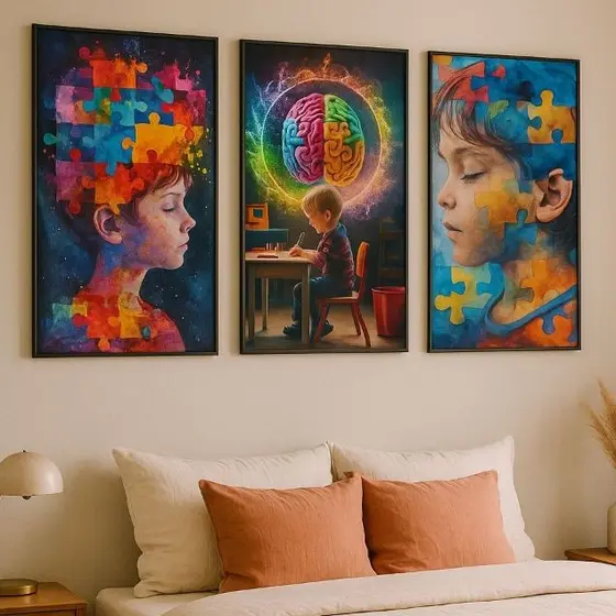 Quadro Decorativo Autismo Criança Autista Kit 3 Peças