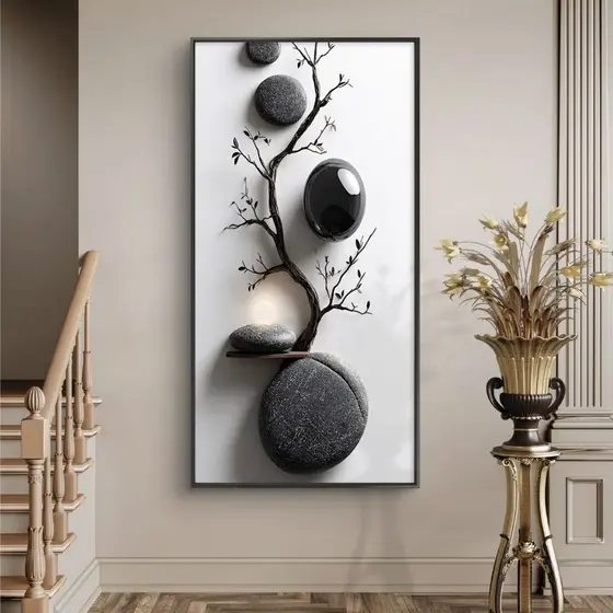 Quadro Decorativo Zen Pedras e Árvore MDF 110x70 3D Minimalista Moderno Sala