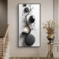 Quadro Decorativo Zen Pedras e Árvore MDF 110x70 3D Minimalista Moderno Sala