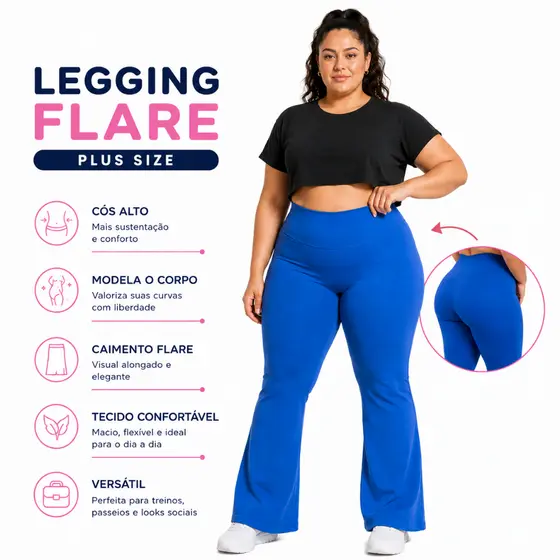Calça Legging Flare Plus Size Cintura Alta Feminina