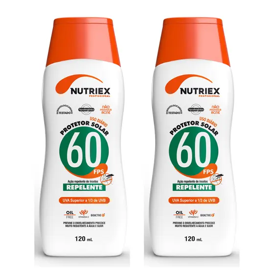 KIT 2 Protetor Solar Nutriex FPS 60 120ML Repelente Corporal Resistente a Água Profissional