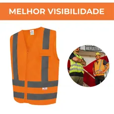 Colete Refletivo Laranja Fluorescente Profissional Steelflex Modelo blusão1 Bolso